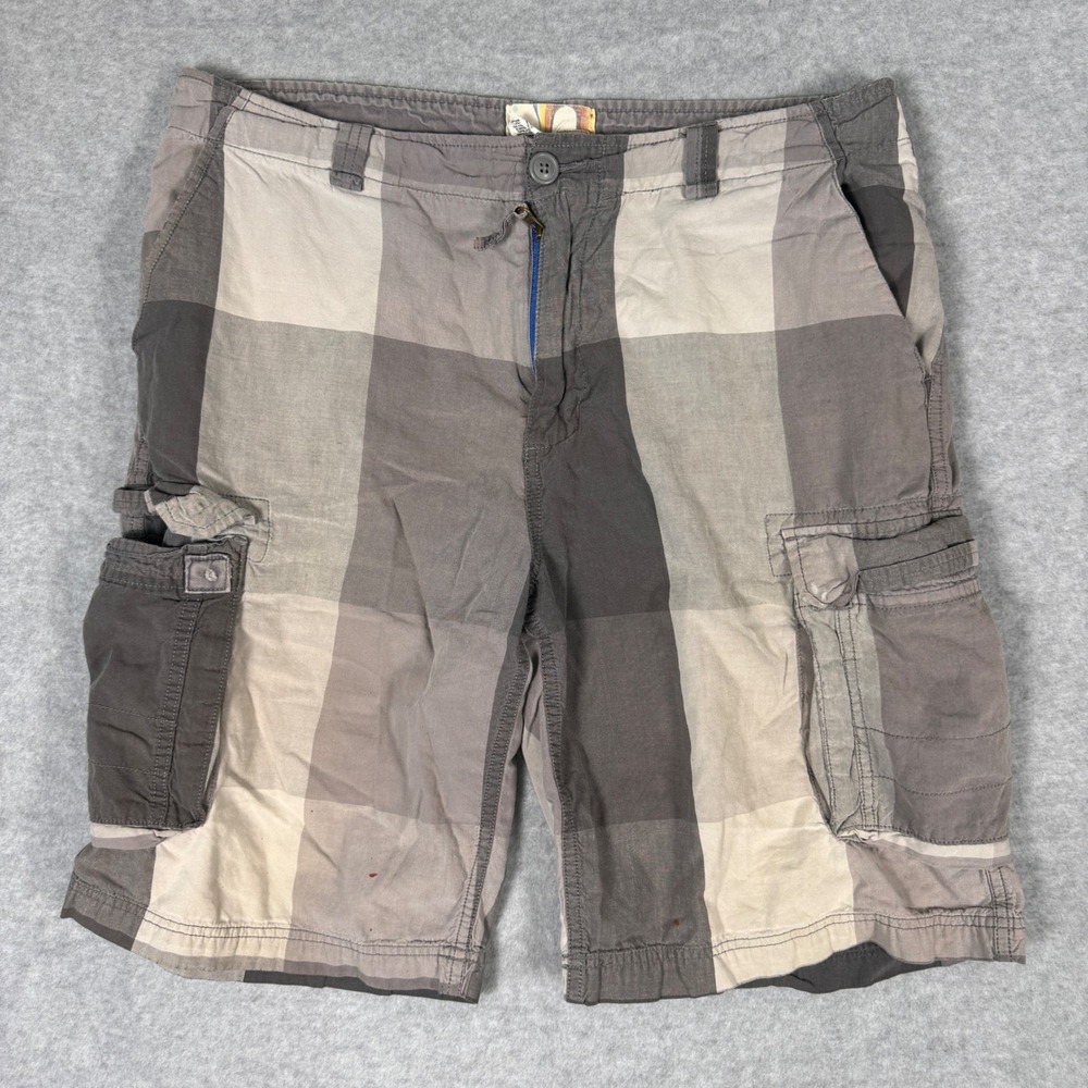 Ocean Pacific OP Cargo Shorts Mens 36 Grey Plaid Buffalo Check Outdoor Skate Fit